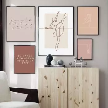 Розовый балетный танец для девочек, детская картина маслом, мультяшный постер для детского сада, украшение для девочек в скандинавском стиле 21cm30cm NoFrame