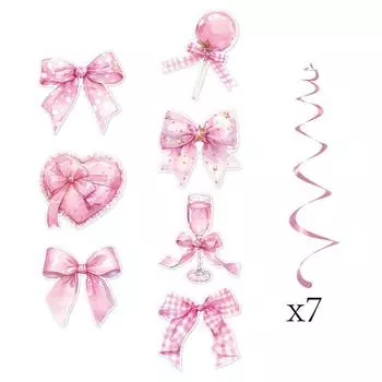 Розовый баннер на тему бантиков, спиральная подвеска, узор с бантиками, принадлежности для украшения на день рождения девочки
