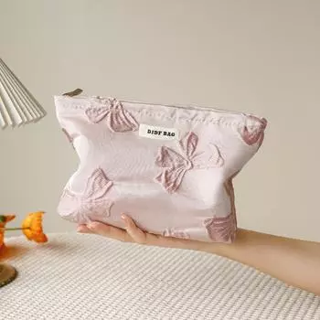 Розовый бант для женщин, косметичка, большая вместительная сумка для хранения косметики, портативный клатч, пригородная косметичка, повседневные косметички