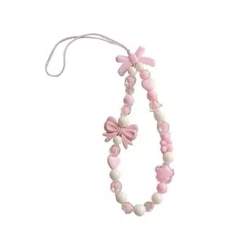 Розовый бант с бусинами шнурок анти-потеря браслет для мобильного телефона чехол ремешок на запястье шнурок милый телефон брелок портативный веревка цепь