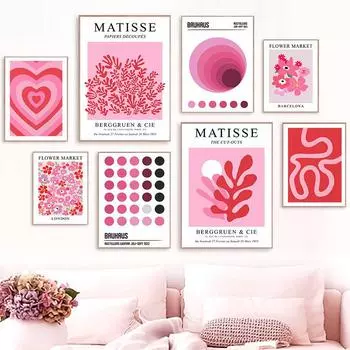 Розовый Баухауз Матисс абстрактная линия цветочный рынок настенная живопись холст картины постеры и принты настенные панно для декора гостиной A4 21X30 cm Unframed