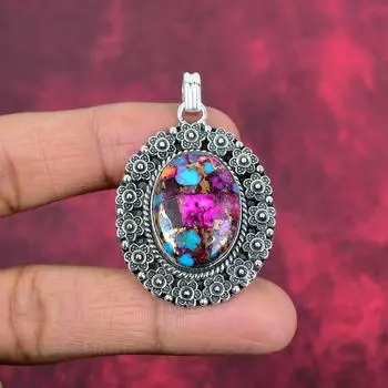 Розовый бирюзовый кулон Kingman с драгоценным камнем, ювелирные изделия ручной работы, 925 пробы серебряный кулон, ювелирное украшение в подарок для любимого человека 1.96 Inches розовый