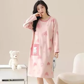 Розовый Большой размер Осень и зима Длинный рукав Милая пижама Kawaii Пижама Мягкая пижама для девочек Удобная пижама M