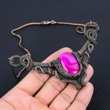 Розовый ботсванский агат, драгоценный камень, чистая медная проволока, обернутая ожерелье ручной работы, ювелирные изделия 18 Inches розовый