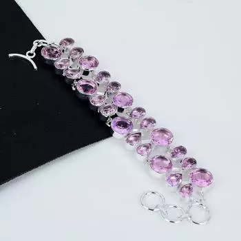 Розовый браслет из кунцита Розовый драгоценный камень из кунцита Браслет ручной работы из стерлингового серебра 925 пробы Розовый кунцит Ювелирный браслет для подарка Ювелирные изделия для мамы 8 розовый