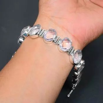 Розовый браслет из кунцита Розовый драгоценный камень из кунцита Браслет ручной работы из стерлингового серебра 925 пробы Розовый браслет из кунцита для подарка Браслет из кунцита для нее 8 розовый