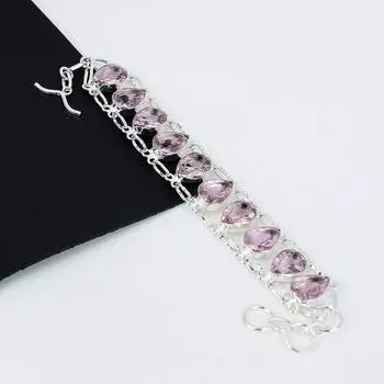 Розовый браслет из кунцита Розовый драгоценный камень из кунцита Браслет ручной работы из стерлингового серебра 925 пробы Браслет из кунцита для подарка Богемный унисекс браслет для нее 8 розовый