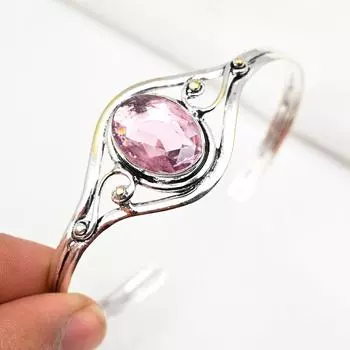 Розовый браслет-манжета из кунцита, браслет ручной работы, браслет из стерлингового серебра 925 пробы, изящный регулируемый браслет-манжета, подарок для нее, ювелирные изделия с драгоценными камнями Adjustable розовый