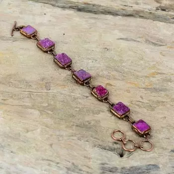 Розовый браслет с друзами, гальванический медный браслет, регулируемый браслет-цепочка, гальванический браслет, ювелирные изделия ручной работы, браслет из драгоценных камней, подарок для мамы