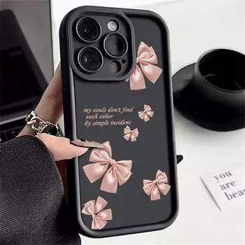 Розовый чехол-бампер из мягкого матового ТПУ с рисунком в виде банта для iPhone 16 Pro Max 15 Pro 14 13 12 11 XR XS, противоударный защитный бампер для объектива iPhone 16 чёрный