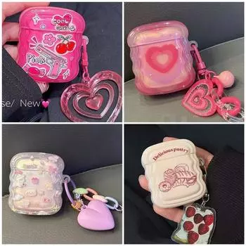 Розовый чехол-брелок Love для Apple Airpods 1 2 3 с рисунком Cherry Gun, чехол с клубничным хлебом для AirPods Pro, аксессуары для наушников, мягкая коробка для наушников For AirPods Pro