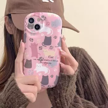 Розовый чехол Cat на весь экран для iPhone 16 Pro Max — совместим с iPhone 15, 14, 13 16