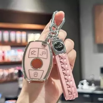 Розовый чехол для автомобильного брелока с брелоком из искусственной кожи для Mercedes Benz CESM CLS CLK G Class Keyless Smart Key Fob Girly чёрный
