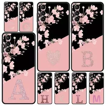 Розовый чехол для телефона с буквами и цветами для Samsung Galaxy S24 S23 Ultra S22 S21 S20 FE 5G S10 S10E S9 Plus S8, мягкий силиконовый черный чехол Samsung S21 Plus