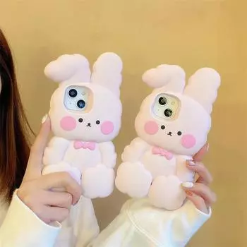 Розовый чехол для телефона с милым мультяшным кроликом для iPhone 14 13 12 11 Pro Max 14pro 14plus 13pro, силиконовый защитный мягкий чехол For iPhone 11 розовый