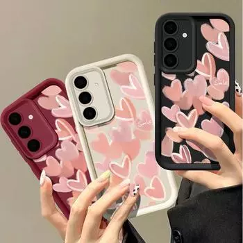 Розовый чехол для телефона с принтом сердец любви из ТПУ, мягкий чехол для Samsung Galaxy S24 FE S23 Ultra S22 A16 A55 A54 A35 A34 A15, противоударный матовый силиконовый защитный чехол Samsung S24 FE чёрный