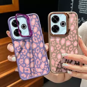 Розовый чехол с леопардовым принтом и подставкой для камеры для Xiaomi Poco X6 X5 Pro Redmi Note 13 11 10 Pro 12, ударопрочный, мягкий, тонкий чехол из ТПУ карамельного цвета Redmi Note 13 Pro 5G чёрный