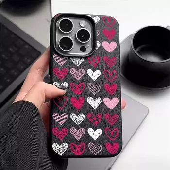Розовый чехол с принтом сердец любви и кожи, текстура TPU, матовый чехол для iPhone 16 Pro Max 15 Pro 14 13 12 11, мягкий, тонкий, ударопрочный чехол для телефона iPhone 16 чёрный