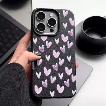 Розовый чехол с рисунком сердец любви и текстурой из кожи для iPhone 16 Pro 15 14 13 12 Pro Max, противоударный матовый тонкий однотонный мягкий чехол из термополиуретана с защитой от падений iPhone 16 чёрный