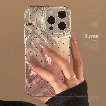 Розовый чехол в горошек с перьями для телефона 12.11.13.14.15 15promax