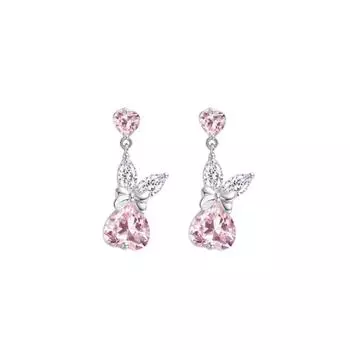 Розовый циркон Сердце Бант Зайчик Ушки Пусеты Женские Модные Роскошные Серьги с серебряной иглой Standard