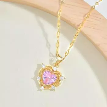 Розовый цирконий Любовное ожерелье Женское Легкая роскошь Простое Универсальное Инкрустированный кулон