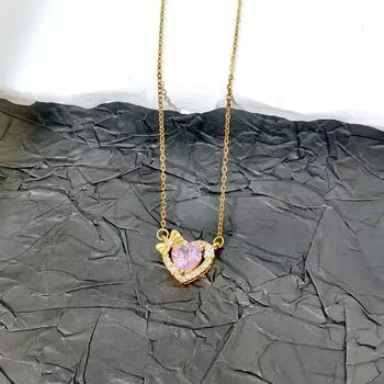 Розовый цирконий Любовное ожерелье Женское Высококлассное Простое и Милое Ожерелье с подвеской в виде банта и сердца Аксессуары