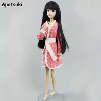 Розовый цветочный банный халат для куклы Барби, костюм для ванной, зимняя пижама, спальный халат, повседневная одежда для куклы Барби, сделай сам, 1/6 розовый