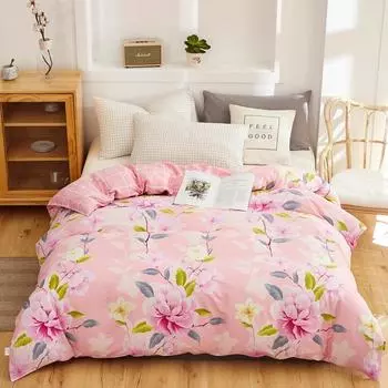 Розовый цветочный пододеяльник 100% хлопок с цветочным принтом эстетичный мягкий мягкий приятный для кожи постельное белье для подростков детей девочек подарок 150x200cm Single 1Pc