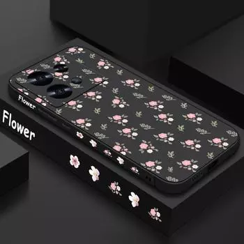 Розовый цветочный принт для Xiaomi 13T Poco X7 F6 Pro X6 M6 C65 Redmi 13C K70E Note 14 Pro 13 12 11 чехол тонкий матовый ударопрочный мягкий чехол-шнурок из ТПУ Redmi Note 14 Pro 4G чёрный