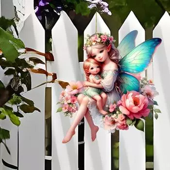 Розовый цветок ангел фея с крыльями эльф акриловый плоский 2D брелок подвеска зеркало заднего вида автомобиля листинг 7.83*8cm