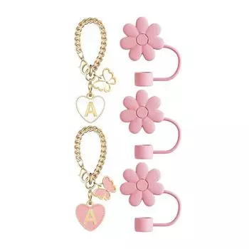 Розовый цветок, чашка с буквами, подвески-цепочки, соломенные топперы, 10 мм, соломенная крышка для стакана с ручкой Pink-M