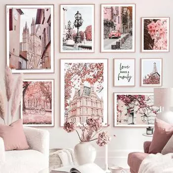 Розовый цветок холст картина настенный постер и принты ретро автомобиль велосипед Парижская башня вид настенные художественные фотографии для декора гостиной 21x30cm No Frame