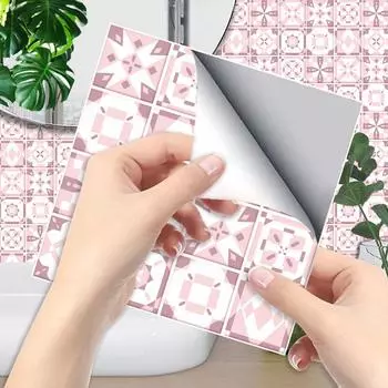 Розовый цветок, наклейка на плитку, кухонный фартук, маслостойкая ванная комната, водостойкая наклейка на стену для домашнего декора, художественная роспись 20*20cm*6Pcs