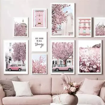 Розовый цветок настенный художественный постер и принт Весенний Лондонский собор Святого Павла холст картина украшение картина для декора гостиной 21x30cm No Frame