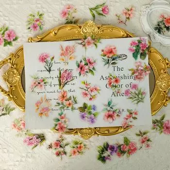 Розовый цветок ПЭТ Материал Прозрачный Водонепроницаемый Наклейка Diy Справочник Дневник Креативный Декоративный Наклейка