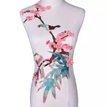 Розовый цветок птица патч аксессуары аппликация DIY наклейка вышивка цветок птица свадебное платье патч