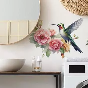 Розовый цветок птица стеклянный шкаф окно дверь столб домашний фон украшение декоративные настенные наклейки 40*60CM/fun-e4