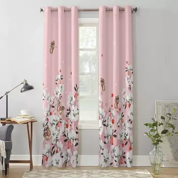 Розовый цветок растение бабочка новые оконные шторы для гостиной кухни Крытый декор оконные занавески подзоры 135W x 60H(cm) x1
