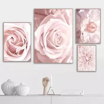 Розовый цветок розы настенный постер скандинавский ботанический цветочный принт скандинавский холст живопись современное искусство картина для гостиной 21cm30cm NoFrame