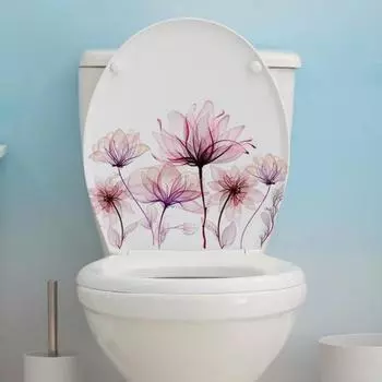 Розовый цветок стикер для унитаза съемный самоклеящийся водонепроницаемый ПВХ настенное искусство для гостиной