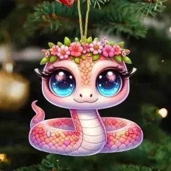 Розовый цветок змея подвеска акриловая рождественская елка подвесное украшение для автомобиля забавная змея