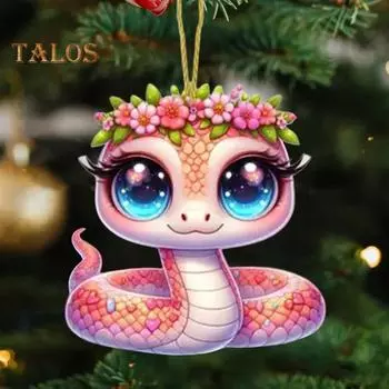 Розовый цветок змея подвеска акриловая рождественская елка подвесное украшение для автомобиля забавный любитель змей рождественский подарок для зеркал заднего вида автомобиля окна сумки A