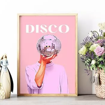 Розовый диско-принт, винтажное настенное украшение для девочек, мяч, художественная живопись, розовое украшение для общежития 21cm30cm NoFrame