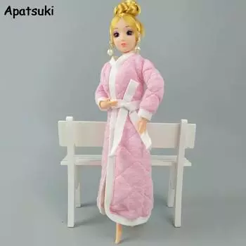 Розовый длинный халат для Барби Кукла Одежда Для ванной комнаты Костюмы Зимняя пижама Носить Спальную Повседневная одежда Для Барби Playhouse Детская игра розовый/чёрный