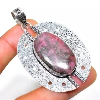 Розовый драгоценный камень тулит 925 пробы, посеребренный ювелирный кулон ручной работы 2,46 дюйма 2.46 розовый