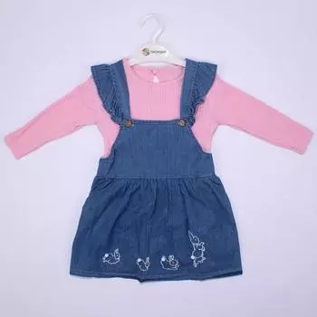 Розовый джинсовый свободный костюм для девочки