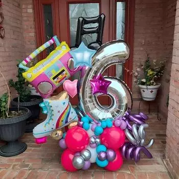 Розовый Фиолетовый Ноты Фольгированный Шар Мобильный Телефон Радио ПВХ Шары Радости 80-х 90-х Ретро Тема Хип-Хоп День Рождения Товары Number 0