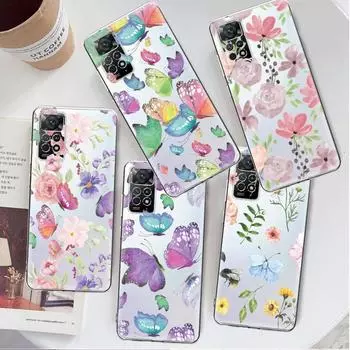 Розовый фиолетовый прозрачный чехол с бабочкой и цветком для Xiaomi Redmi Note 12 7 8 9 8t 11t 8 10 Pro 9s 10s 11 11s для Mi 9a 9 9c 9t 10 K40 Redmi Note 11ProPlus