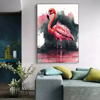 Розовый фламинго абстрактные постеры и принты граффити красочные художественные животные холст настенная живопись картина для гостиной домашний декор без рамки 21*30cm